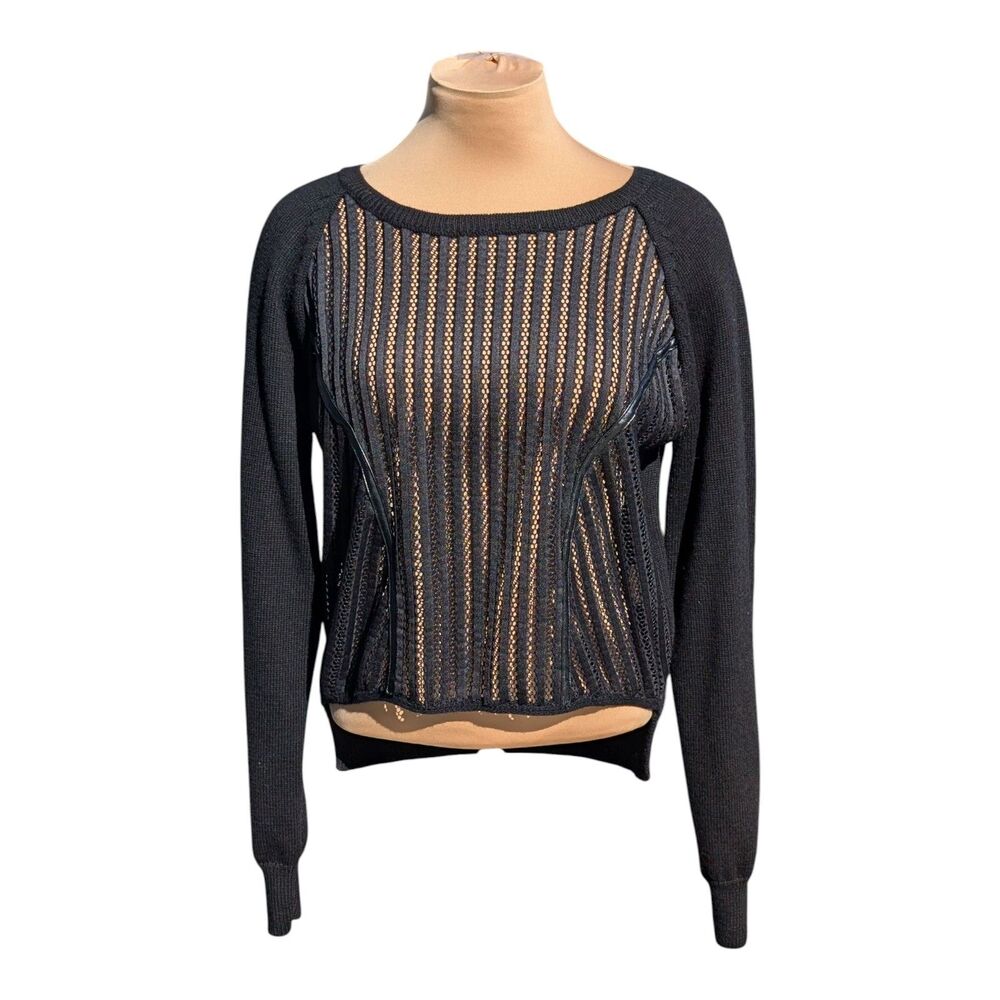 Sachin + Babi Sweater Womens Size Large Black Sheer Front Metro Top Modern Basic